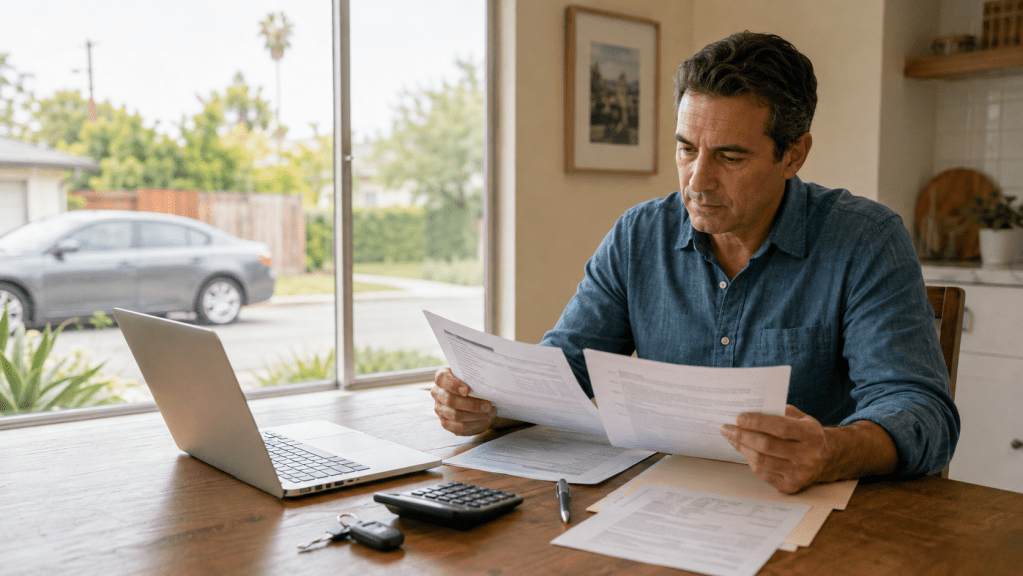 California homeowner reviewing a Chapter 7 car loan reaffirmation agreement